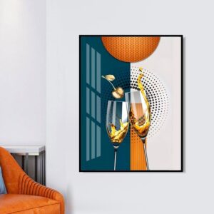 Two Tumbler Glasses 3D Creative Abstract Art Printed and Framed Wall Decor